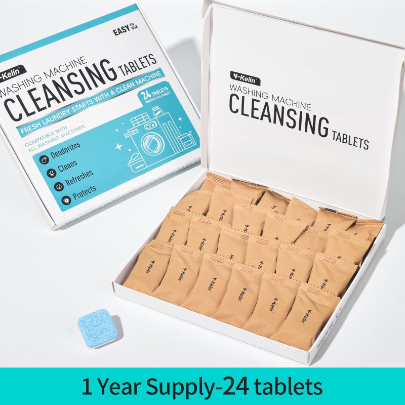 Y-Kelin Washing Machine Cleaner Tablets 24 Pack -1 Year Supply for HE Front Loader & Top Load Washer,Septic Safe Washer Machine Cleaner Tablets, Deep Clean,Eco-Friendly Deodorizer - Image 2